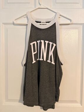 Women’s PINK Brand Victoria Secret Grey Tank with White Trim Size L